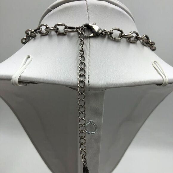 Vintage VCLM Women's Statement Necklace Fleur De Lys Rhinestones Silvertone - Picture 6 of 11